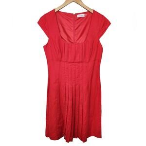Calvin Klien Red Linen pleated fit and flare dress 8